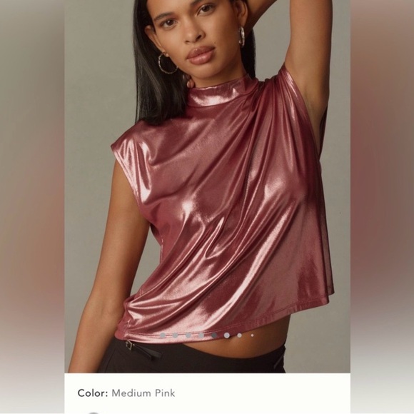Anthropologie Tops - ANTHROPOLOGIE Metallic Medium Pink Sleeveless High-Neck Top NWT $58
